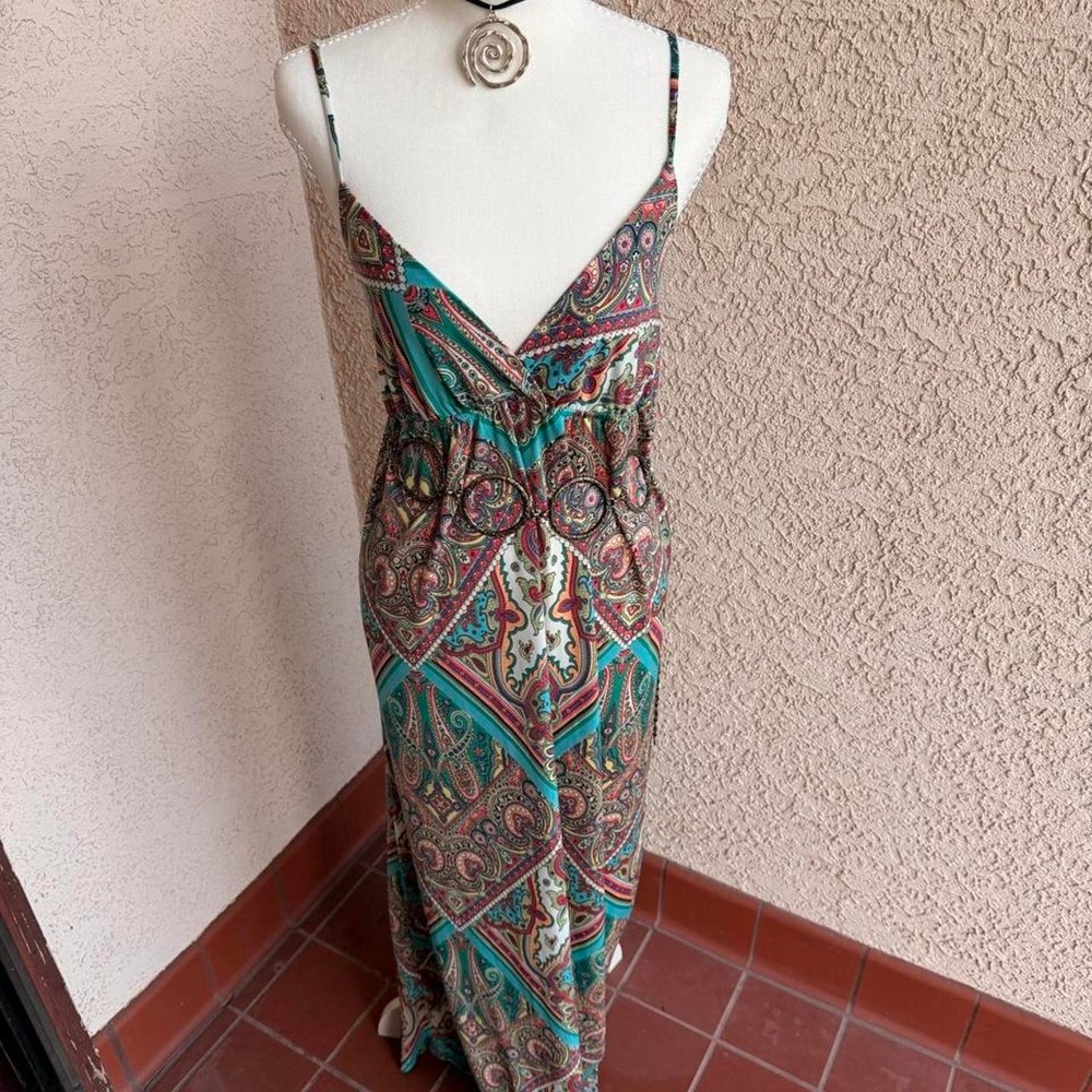 Multicoloured paisley maxi dress with adjustable straps